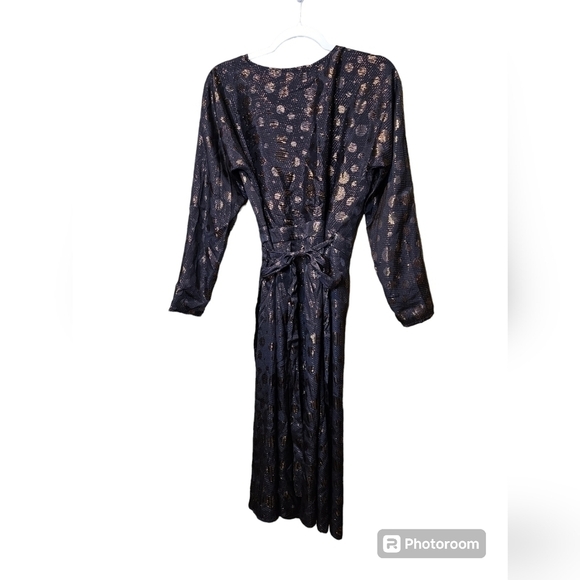 Modcloth black with gold polka dot wrap dress medium - Picture 4 of 6